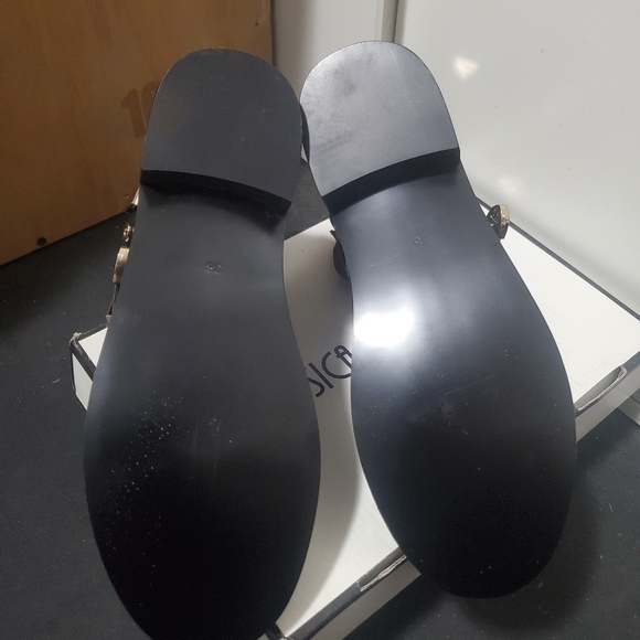 Nwt Jessica Buurman leather gladiator heeled sandals black/gold SIZE 8 - Picture 5 of 8